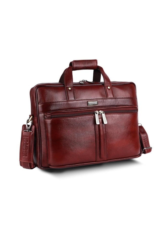 HAMMONDS FLYCATCHER Genuine Leather Laptop Bag Premium Office Bag with Adjustable Strap and Multiple Compartments-LB102 BRN - Image 1